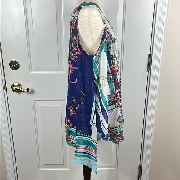 NWT Gorgeous Roz & Ali Asymmetrical Blue and Green Flowy Blouse - Size Large - Picture 8 of 12